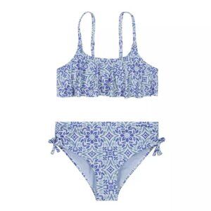 Roxy Girls Blue Floral Tile Print Bikini Set